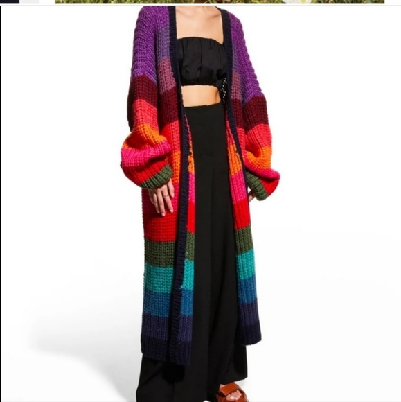 M/L Farm Rio Rainbow Midi Stripes Cardigan - Picture 9 of 12
